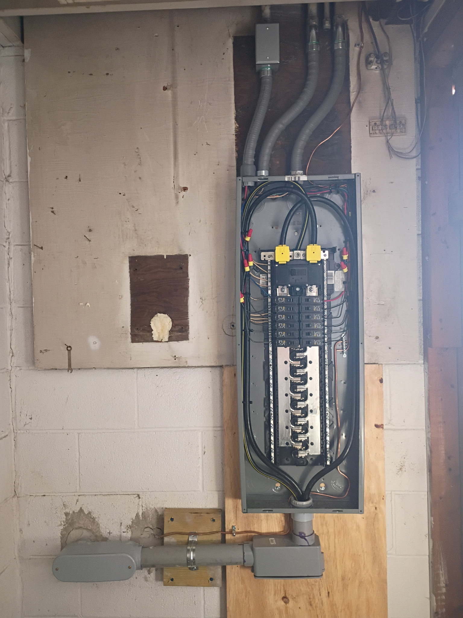 Interior electrical breaker panel and wiring