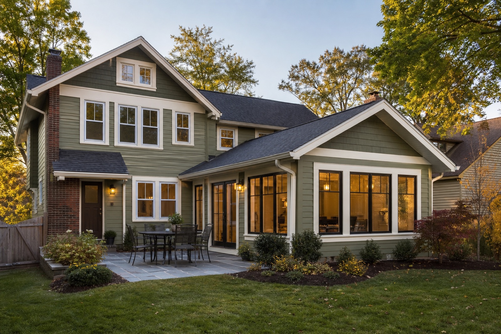 Tasteful rear addition connected to a Northeast Ohio craftsman-style home